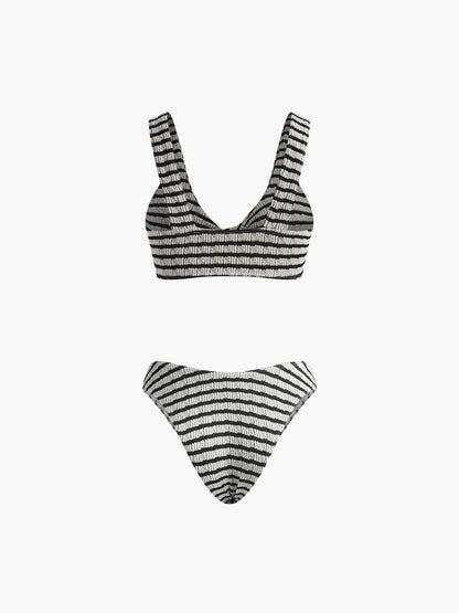 Düğümlü Çizgili Triko Bikini Takımı