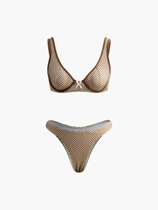 Zıt Bağlama Ekose Bikini Takımı