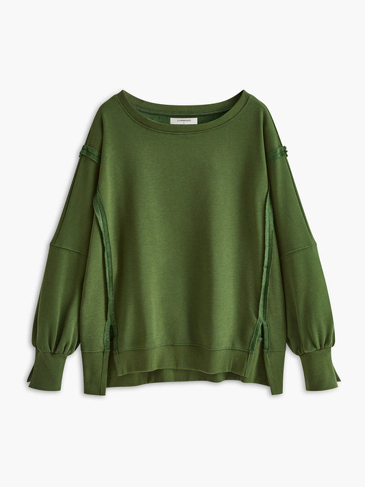 Düz Pamuklu Bölünmüş Sweatshirt