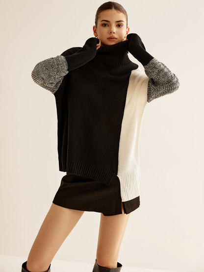 Turtleneck Renk Bloklu Örgü Üst