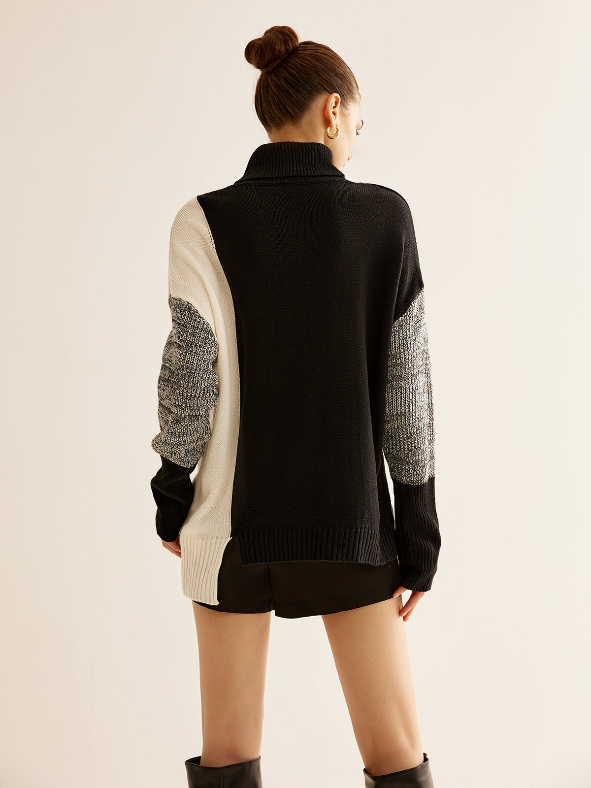 Turtleneck Renk Bloklu Örgü Üst