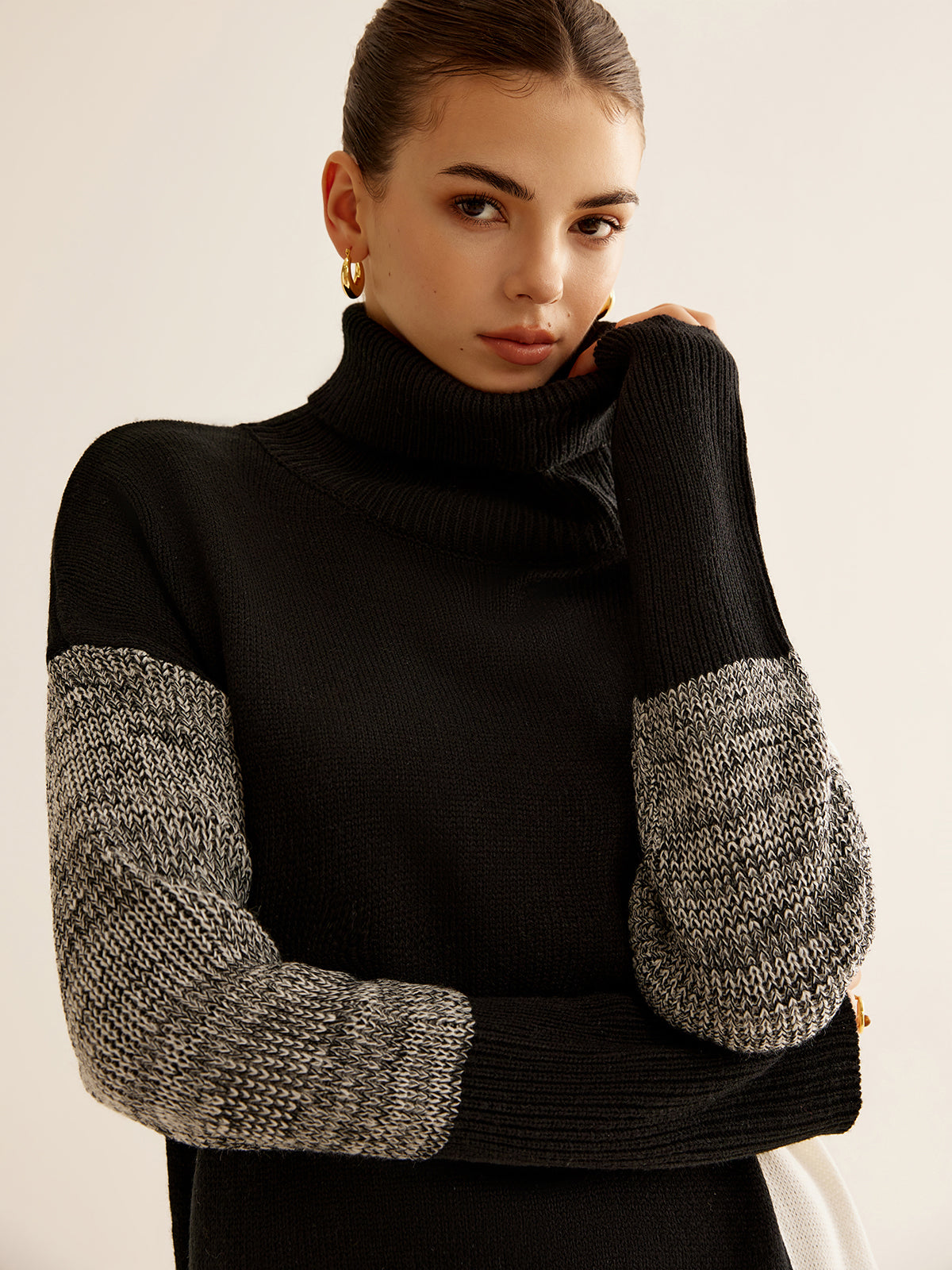 Turtleneck Renk Bloklu Örgü Üst