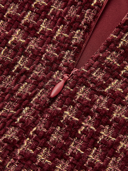 Boru Fermuarlı Tweed Kısa Elbise