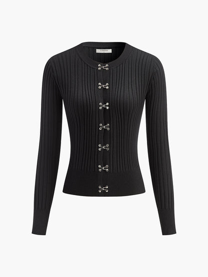 Hook Front Skinny Knit Top