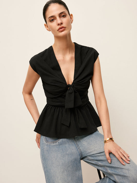 Bağcık Ön Detaylı Peplum Bluz