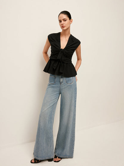 Bağcık Ön Detaylı Peplum Bluz