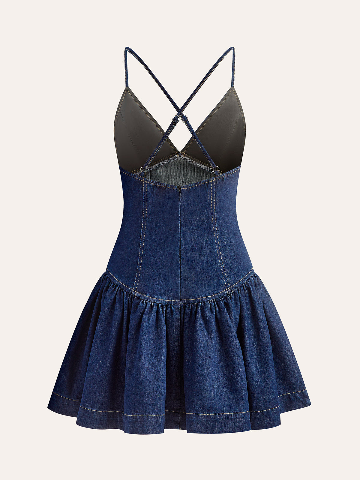 Çapraz Sırt Denim Dalga Elbise