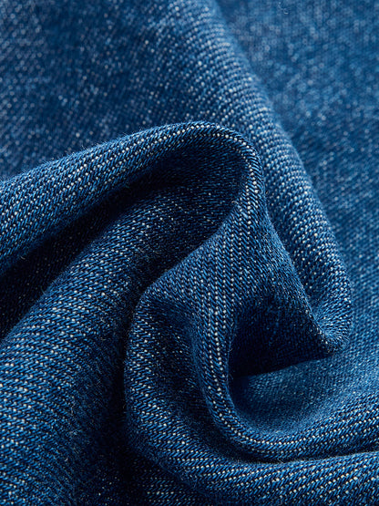 Metal Düğme Bağlamalı Denim V Yaka Şort Takımı