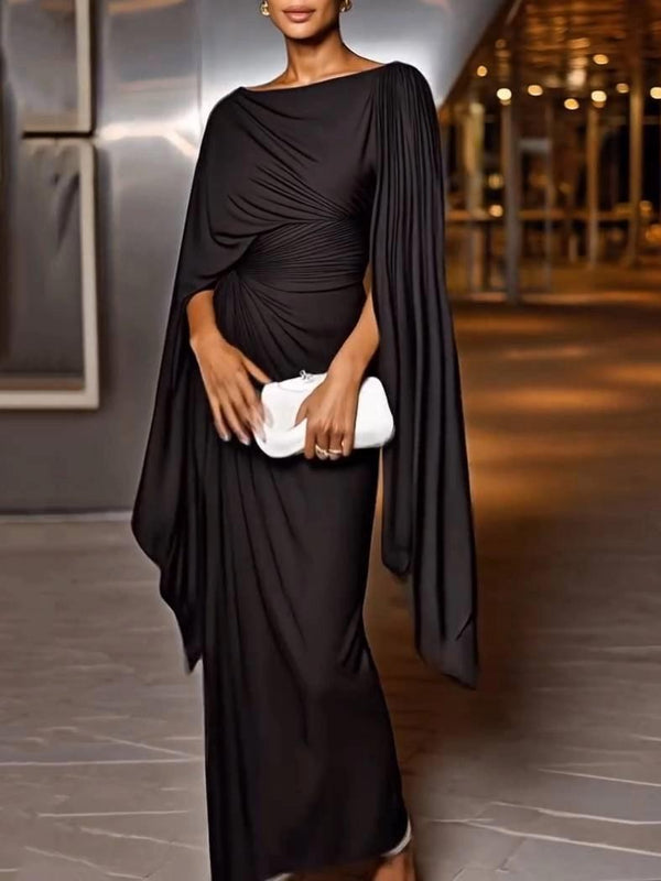 Elegant Draped Cape Sleeves Maxi Dress