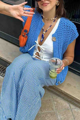 Büyük Düğmeler Düz Renk Örgü Yelek Hırka