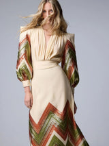 Puff Sleeves Bodysuit & Geometric Patterned Midi Skirt Set