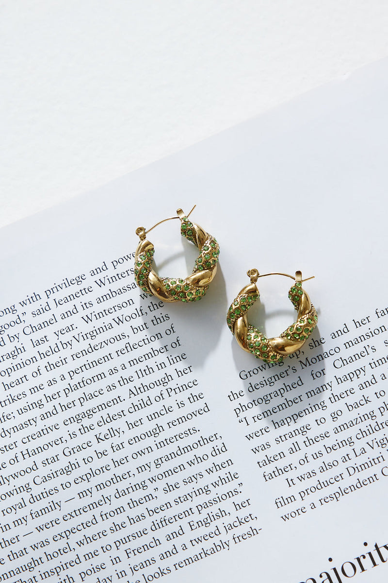 18 Ayar Altın Kaplama Kristal Lover Küpe Yeşil Altın