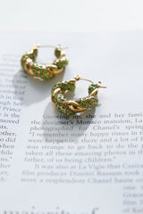 18 Ayar Altın Kaplama Kristal Lover Küpe Yeşil Altın