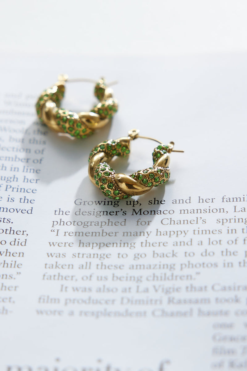 18 Ayar Altın Kaplama Kristal Lover Küpe Yeşil Altın