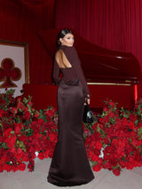 Elegant Open-Back Turtleneck Mermaid Maxi Gown