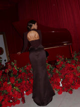 Elegant Open-Back Turtleneck Mermaid Maxi Gown