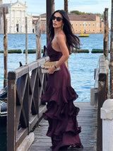 Elegant Burgundy Tiered Maxi Dress