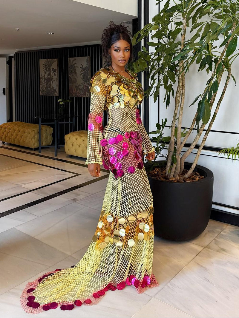 Mesh Sequins Maxi Dress