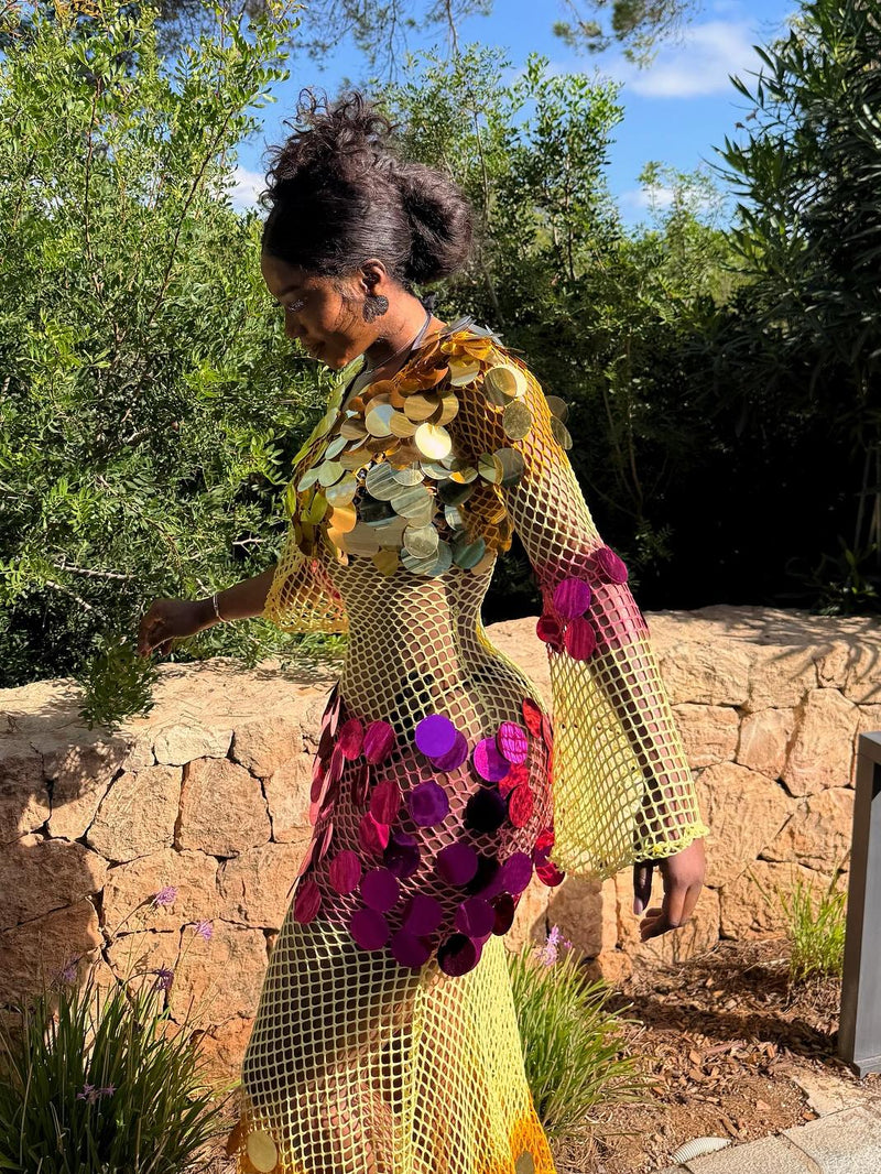 Mesh Sequins Maxi Dress