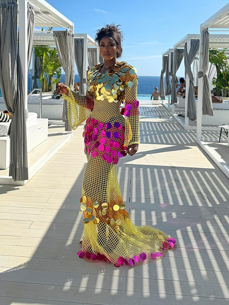 Mesh Sequins Maxi Dress