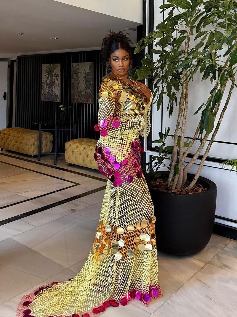 Mesh Sequins Maxi Dress