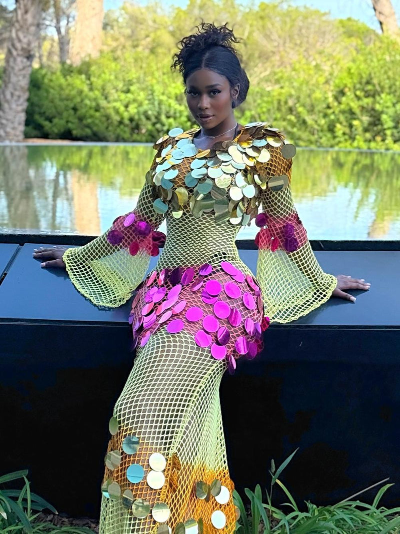 Mesh Sequins Maxi Dress