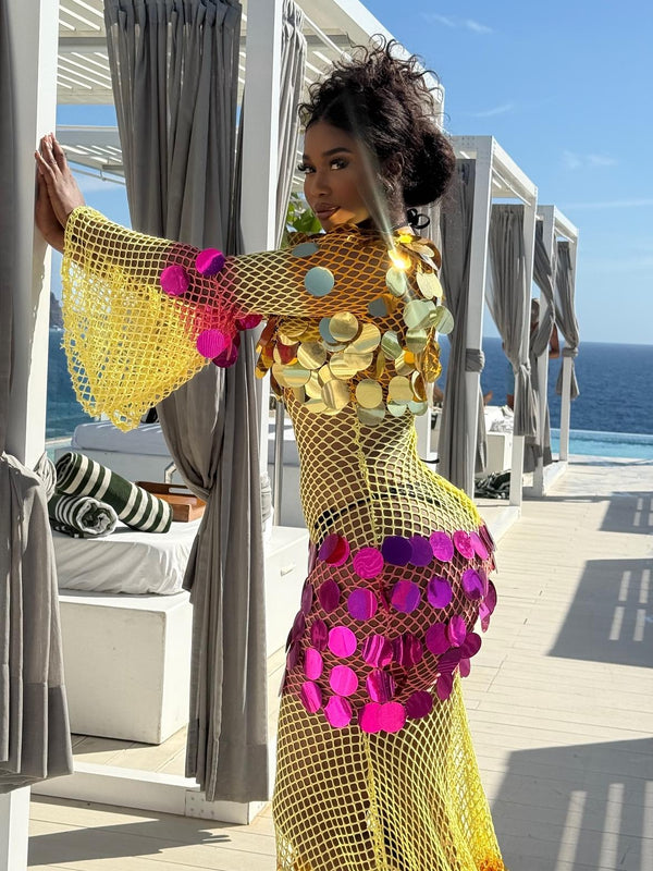 Mesh Sequins Maxi Dress