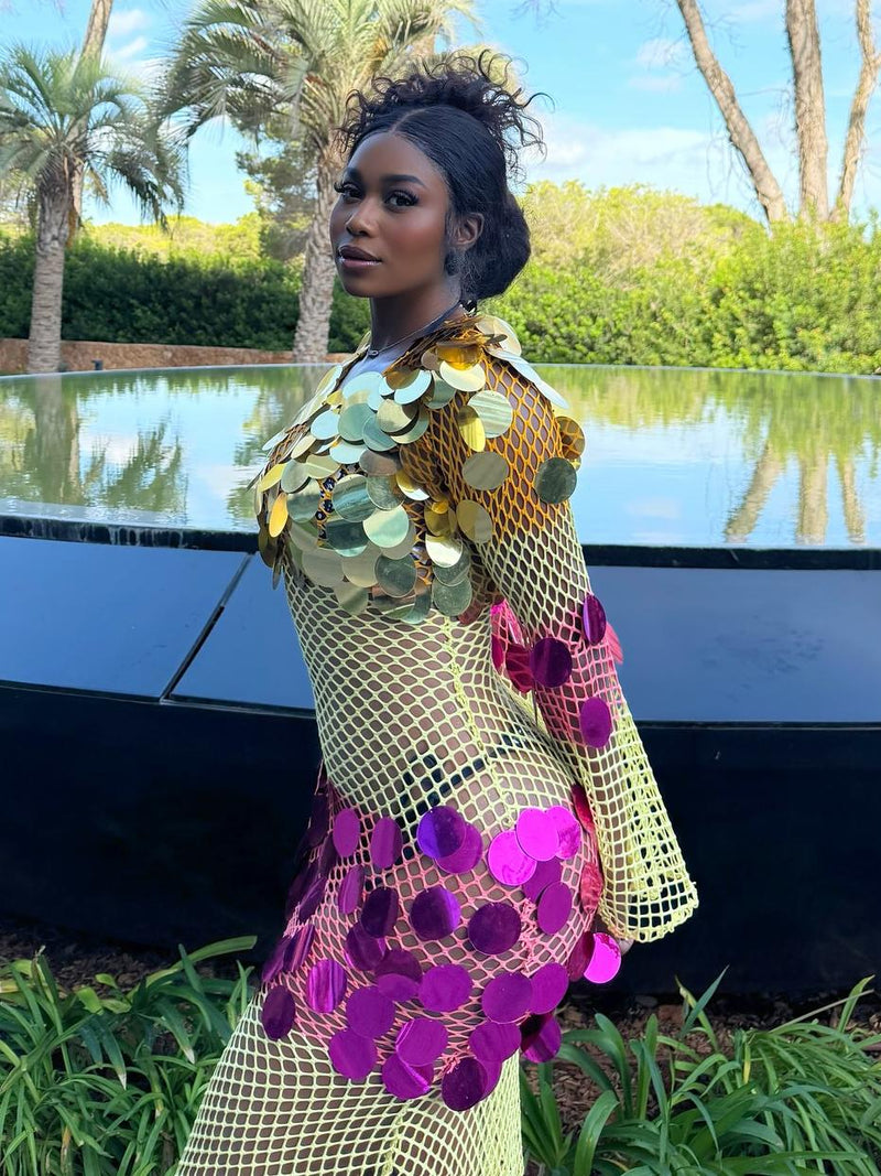 Mesh Sequins Maxi Dress