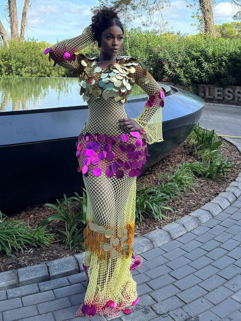 Mesh Sequins Maxi Dress