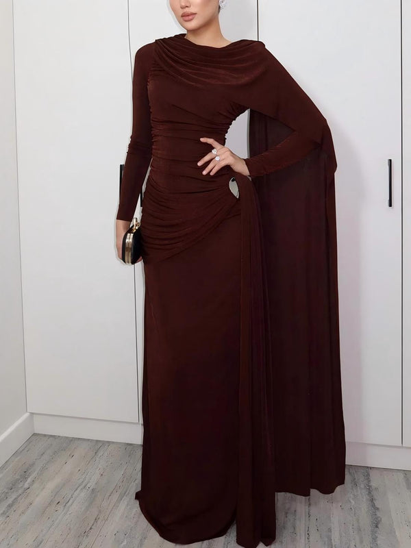Draped Long Sleeve Maxi Dress