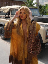 Elegant Tassel Drawstring Waist Wide Leg Pants Set