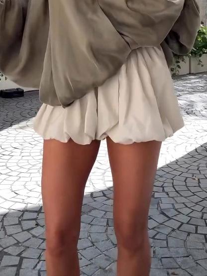 High Waisted Cream Pleated Bloomer Shorts Set