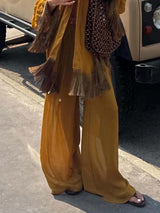 Elegant Tassel Drawstring Waist Wide Leg Pants Set