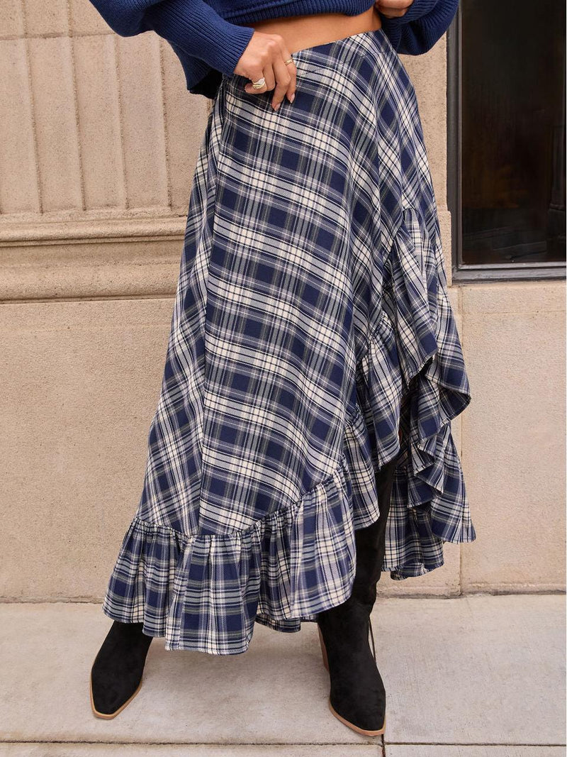 Crop Knit Sweater & Plaid Skirt Set