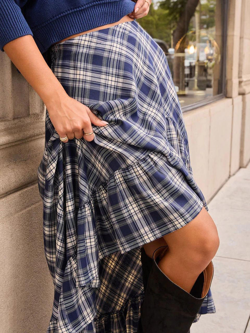 Crop Knit Sweater & Plaid Skirt Set