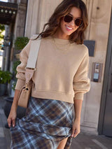 Crop Knit Sweater & Plaid Skirt Set