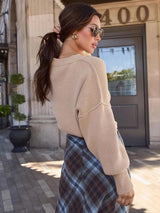 Crop Knit Sweater & Plaid Skirt Set