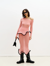 Ruffled Edge Knit Skirt Set