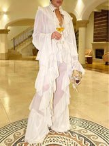 Fashionable Ruffled Chiffon Wide Leg Pants Set
