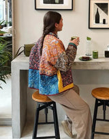 Etnik Stil Desenli Çok Renkli Kapitone Ceket