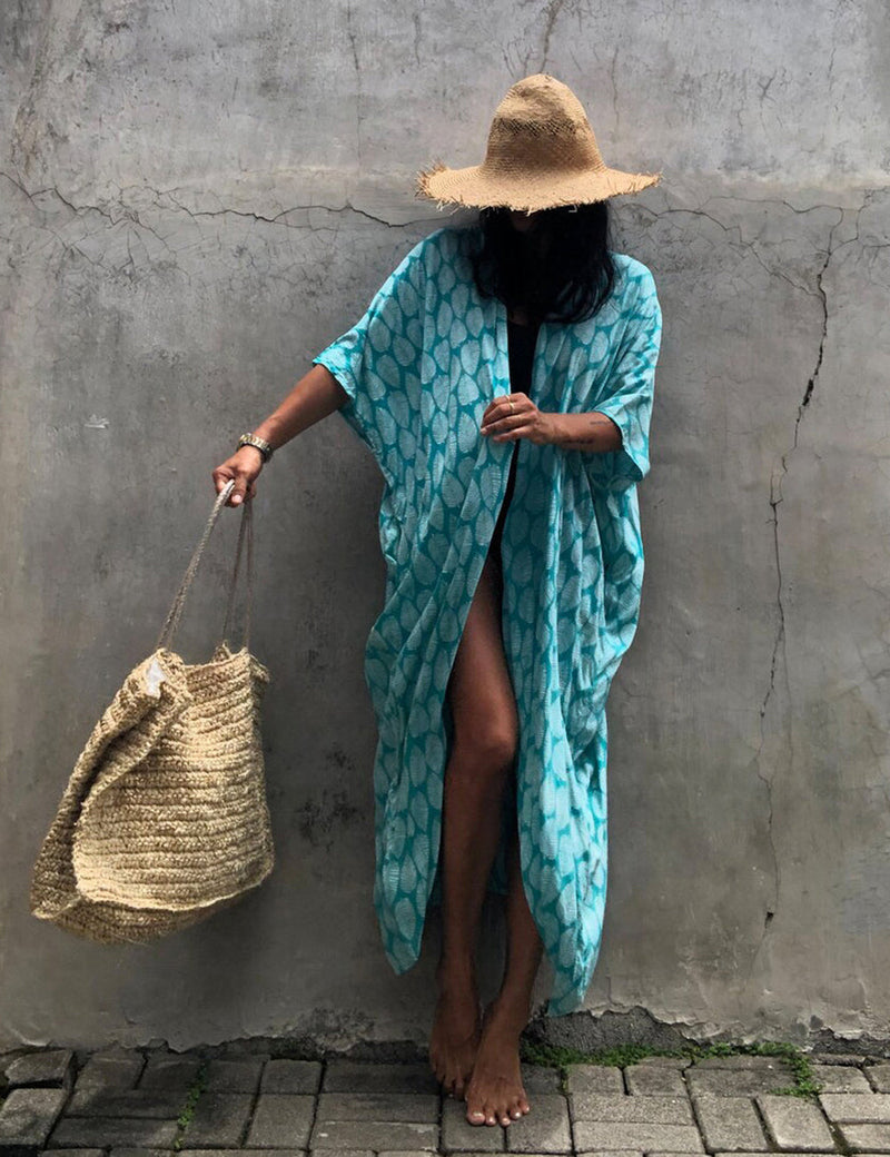 Saklı Ada Boho Baskılı Kimono Plaj Örtüsü