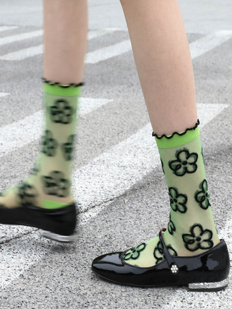 Sevimli Baskılı Kristal Şeffaf Çoraplar