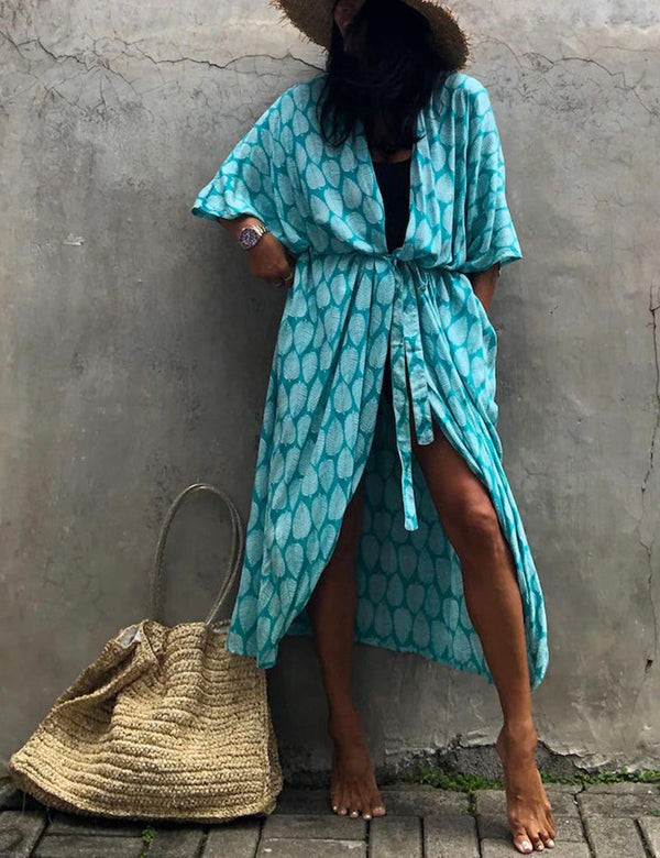 Saklı Ada Boho Baskılı Kimono Plaj Örtüsü