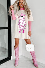 Girly Ghost Oversize Grafikli Tişört Elbise (Vanilya)