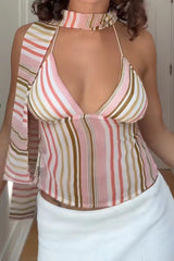 Striped Halter Neck Crop Top