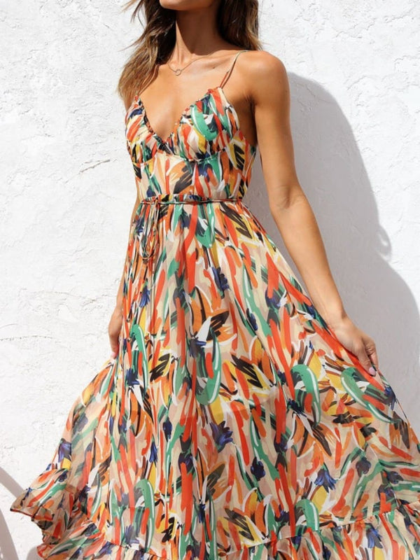 Çiçekli Fırfırlı Midi Tank Elbise