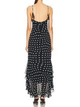 Black And Cream Polka Dot Ruffle Maxi Dress