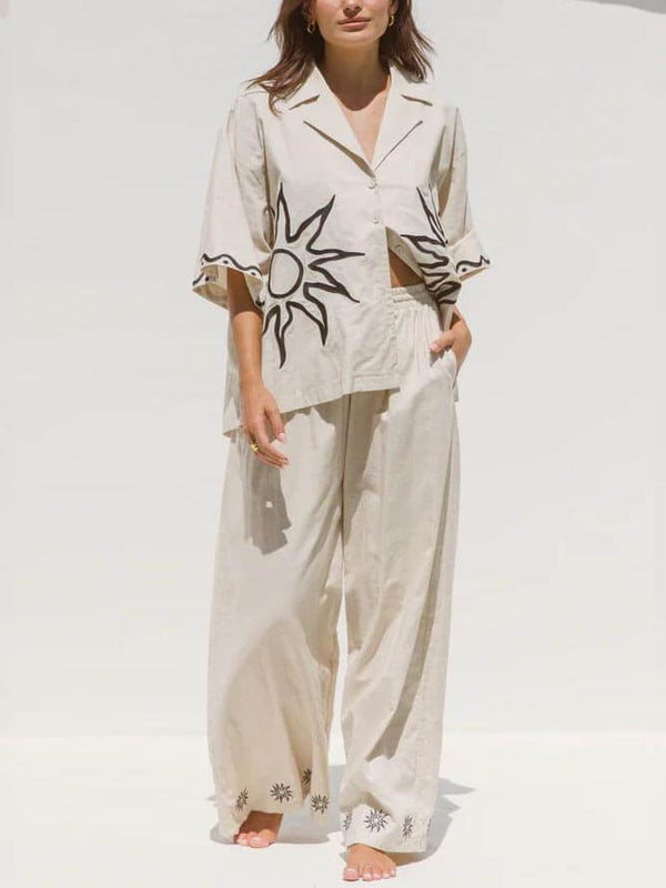 Sunshine Bol Baskılı Geniş Paça Pantolon Takım