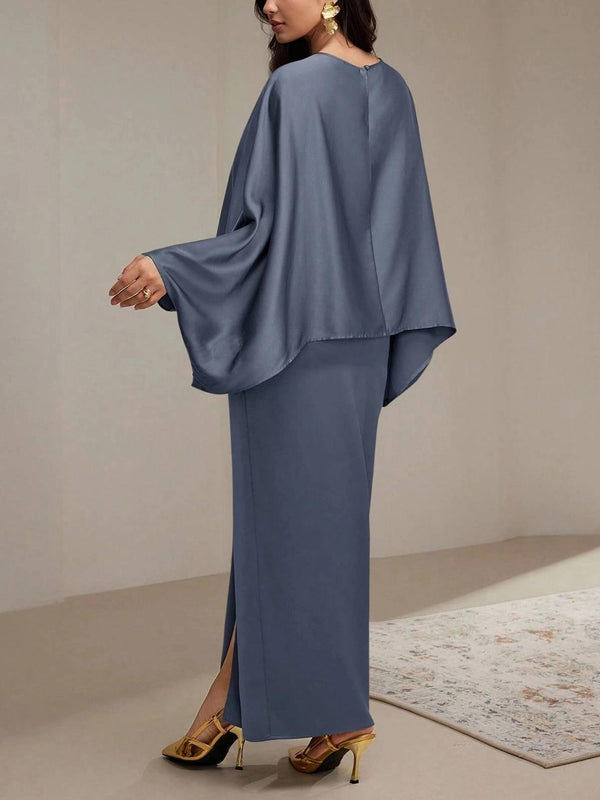 Satin Batwing Sleeve Maxi Dress