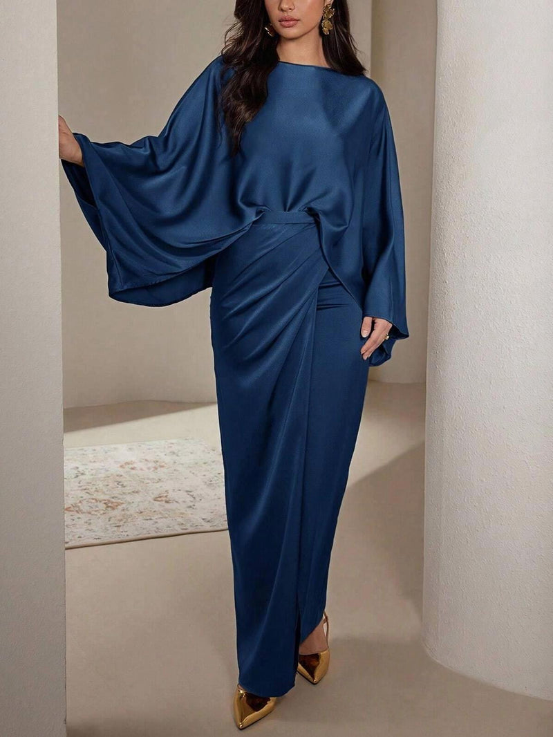 Satin Batwing Sleeve Maxi Dress